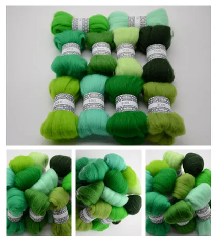 

DIY Needle felt 66s wool felt poke fun soft feeling Wool Tops Roving DIY Spin " green monster series" 10g/10pcs/lot