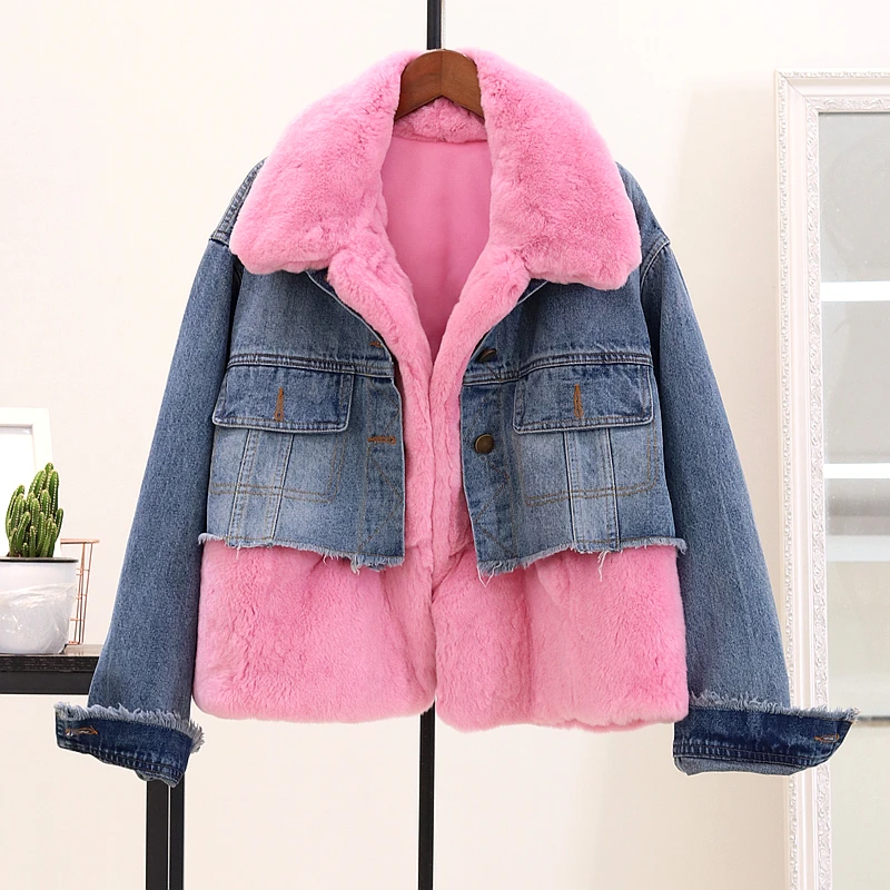 Winter Removable Fur Denim Jacket winter woman Coat Rabbit Fur Warm Parka Women Thick Jean Jacket Women Warm Windbreaker