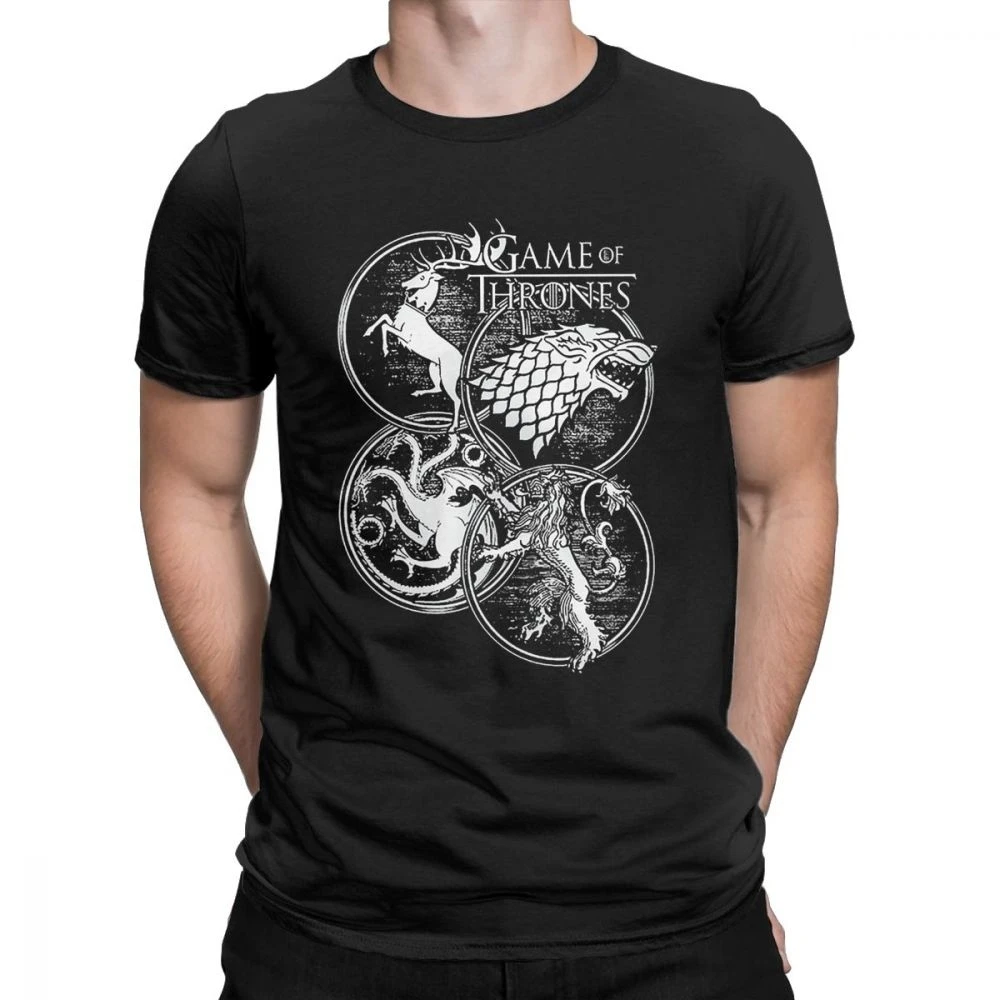 Игра престолов футболки для мужчин Four House Stark Targaryen Lannister летние топы Винтажная футболка с круглым вырезом хлопковые футболки