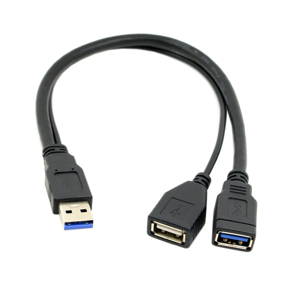 

Jimier 20cm USB 3.0 Male to Dual USB Female Extra Power Data Y Extension Cable for 2.5" Mobile Hard Disk Black Color