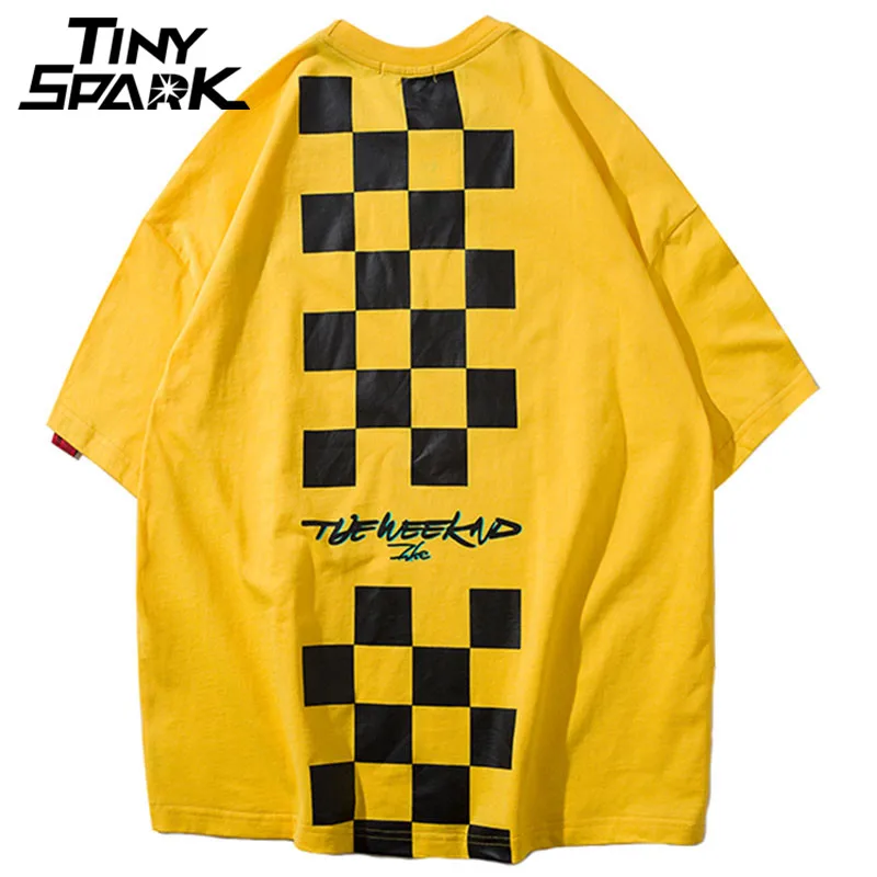 

The Weeknd Plaid T Shirt Men Hip Hop Loose T-Shirt Half Sleeve Cotton Tops Tees Casual Streetwear Tshirt Yellow New 2018 Summer