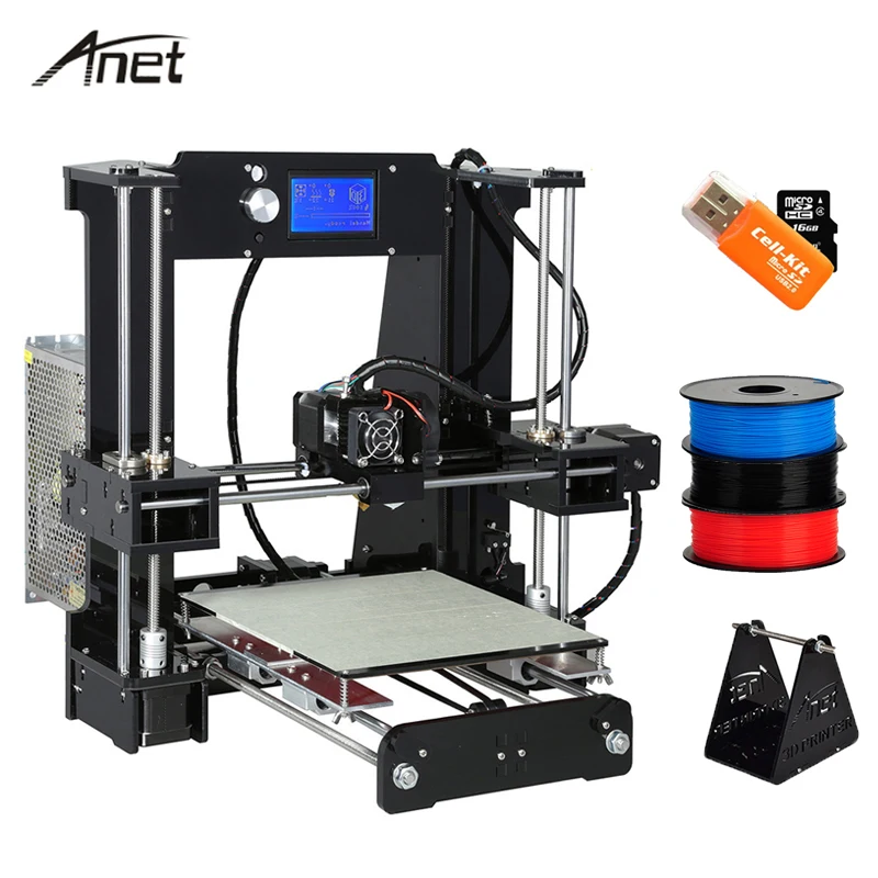 Дешево Anet Высокая точность A8 A6 автоматический уровень Reprap i3 Impresora 3d принтер многоязычный большой размер печати подарок PLA нить 8 Гб SD карта