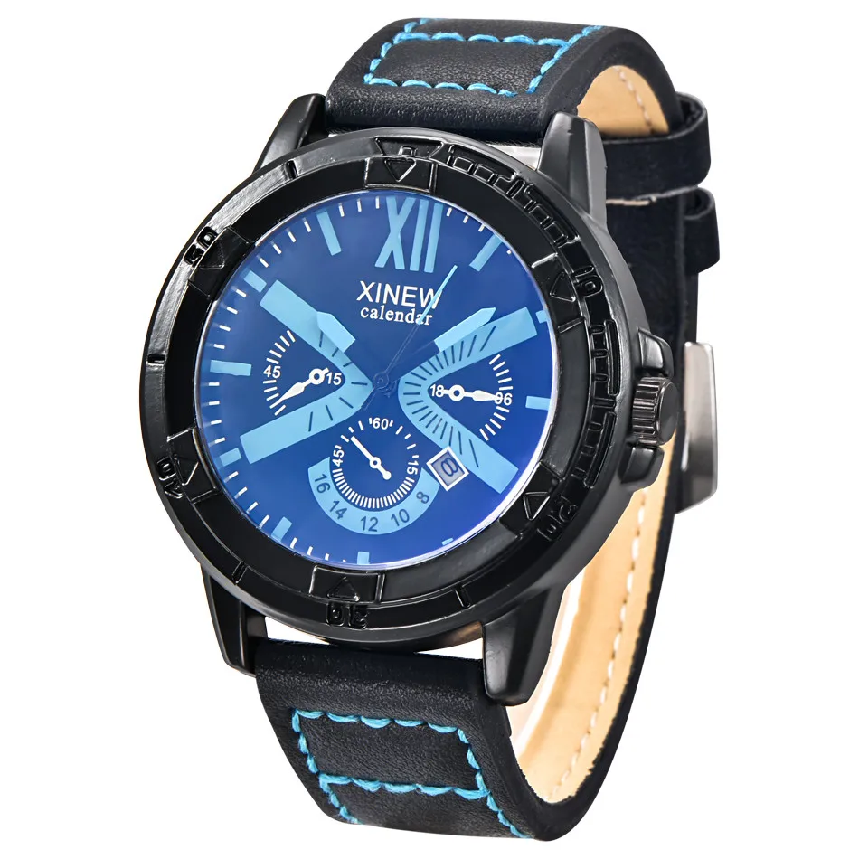 

Men's Leather Watch 2018 Simple Roman numerals & small seconds calendar scale dial quartz stainless steel belt watch relojes a70