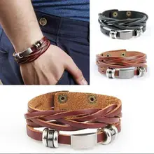 Vintage hombres mujeres Pulseras imitación pulsera de cuero multicapa brazalete pulsera joyería Alibaba Express