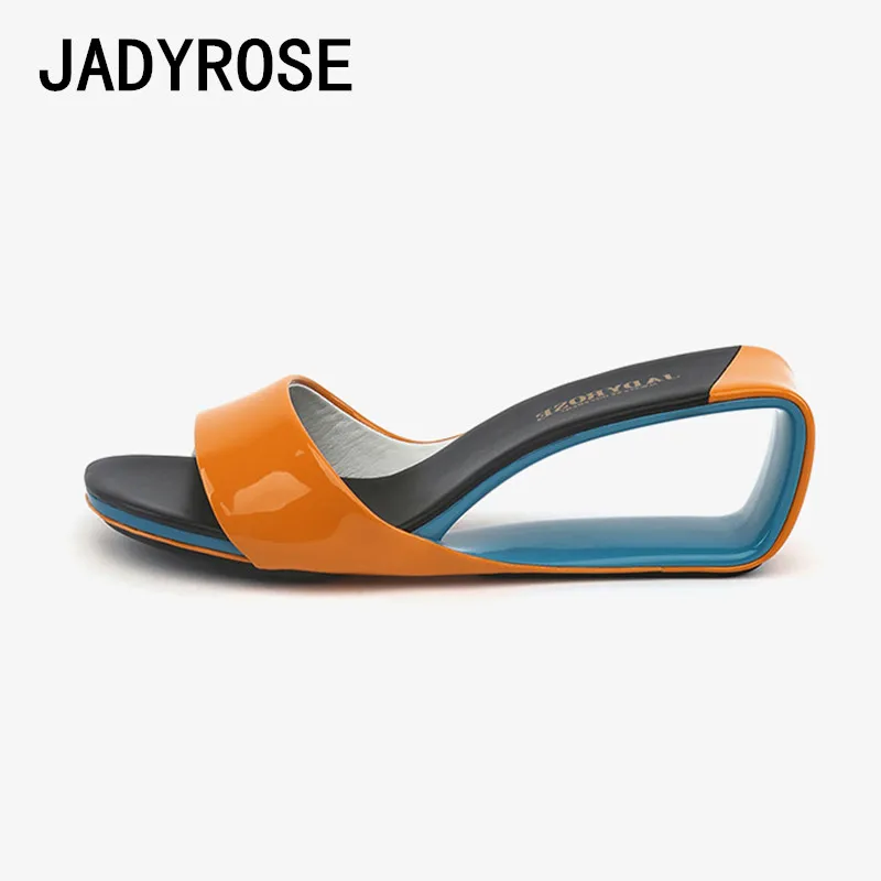 

Vintage Yellow Women Summer Slippers Shoes 6cm White Leather Fretwork Wedge Sandalias Femmes Silver Casual Ladies Slides Zapatos