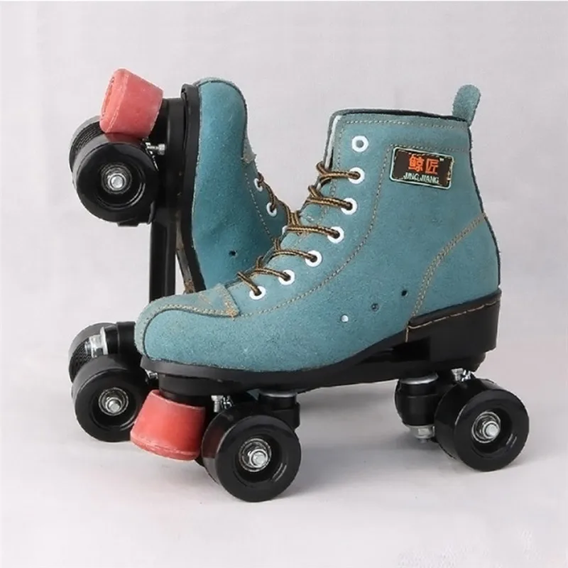 BSTFAMLY الكبار الاصطناعي جلدية زلاجات دوارة مزدوجة خط الجليد اثنين خط أحذية التزلج Patines مع الأسود PU 4 عجلات IB98