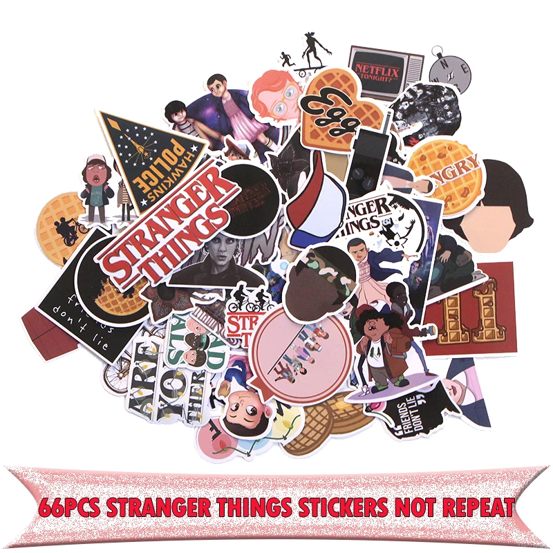

66pcs Stranger things cartoon badge DIY decorative stickers Cartoon style for DIY PC wall notebook phone scrapbooking E0014