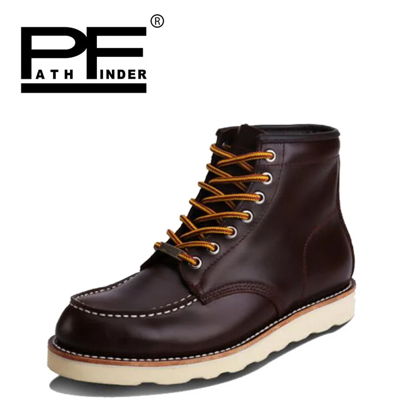 

Pathfind 2018 Men Leather New Tooling military Boots Men Outdoor Casual Shoes Retro Rubber England mens timber Western Boots