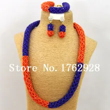 Лучшие продажи! королевские синие и оранжевые Африканские свадебные Бусы Свадебные комплекты ювелирных изделий хрустальные нигерийские нарядные бусы ожерелье