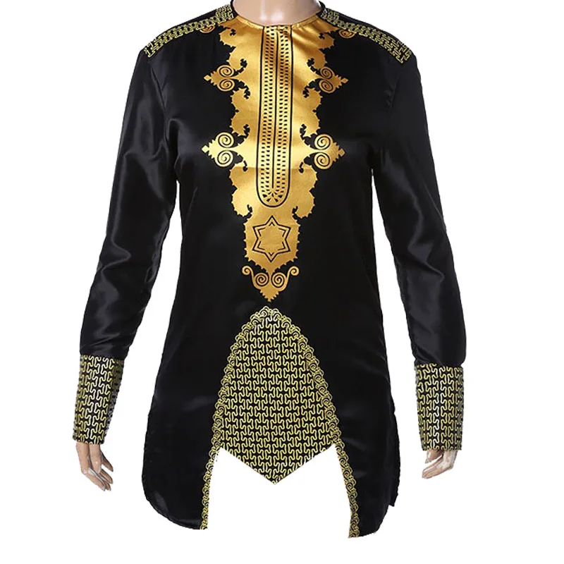 

Men's African Dashiki Print Tunic Cotton Tee Shirt Tribal Golden Hippie Tops Long Sleeve Wedding Clothes T shir For Men Black