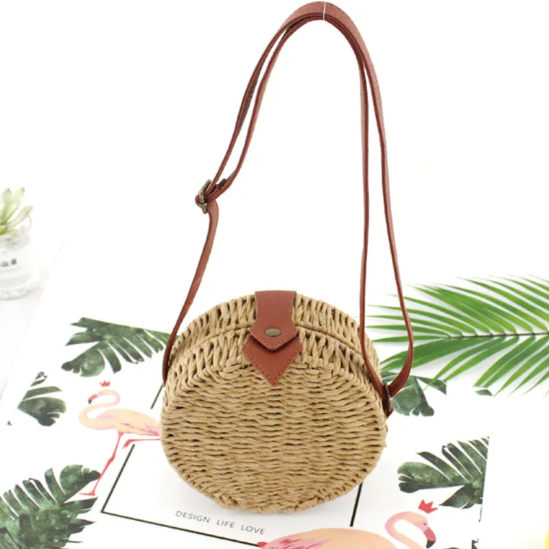 المرأة حقيبة يد جولة الروطان القش بوهيميا الشاطئ الأفاق Crossbody حقيبة المرأة حقيبة يد جولة الروطان القش بوهيميا الشاطئ الأفاق Crossbody حقيبة