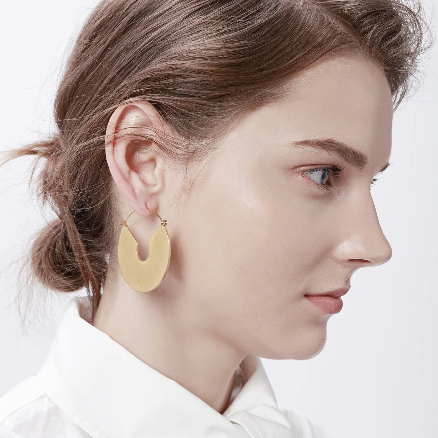 Простой стильный дизайн Нержавеющая сталь Minimalist Hoop Earrings Стиль золото/серебро веерообразные женские серьги, ювелирные украшения челнока