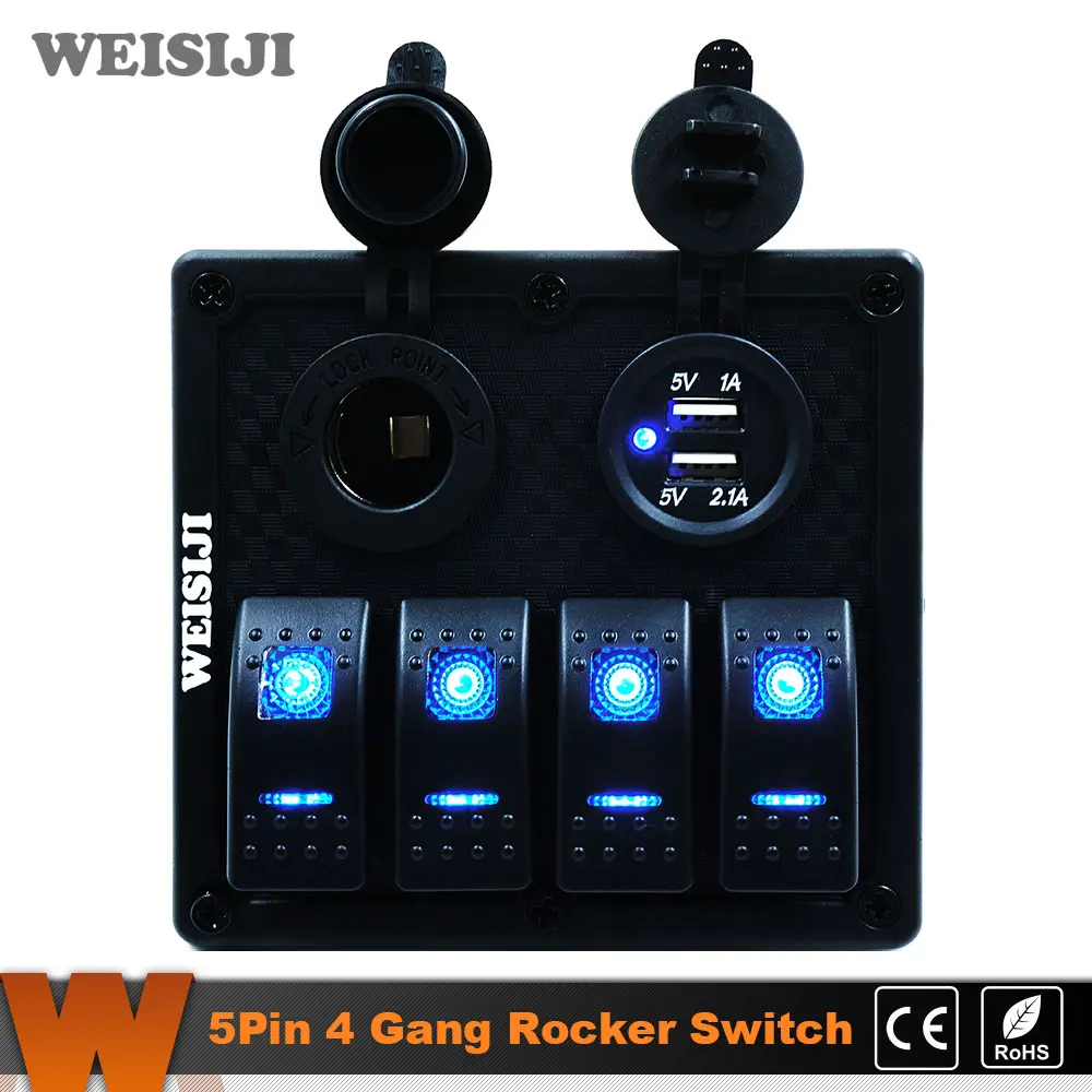 Weisiji 1PSC LED коммутатор 4 gang 5Pin 12 В/24 В кулисный переключатель DIY с 1/2. 1A Dual USB гнездо +
