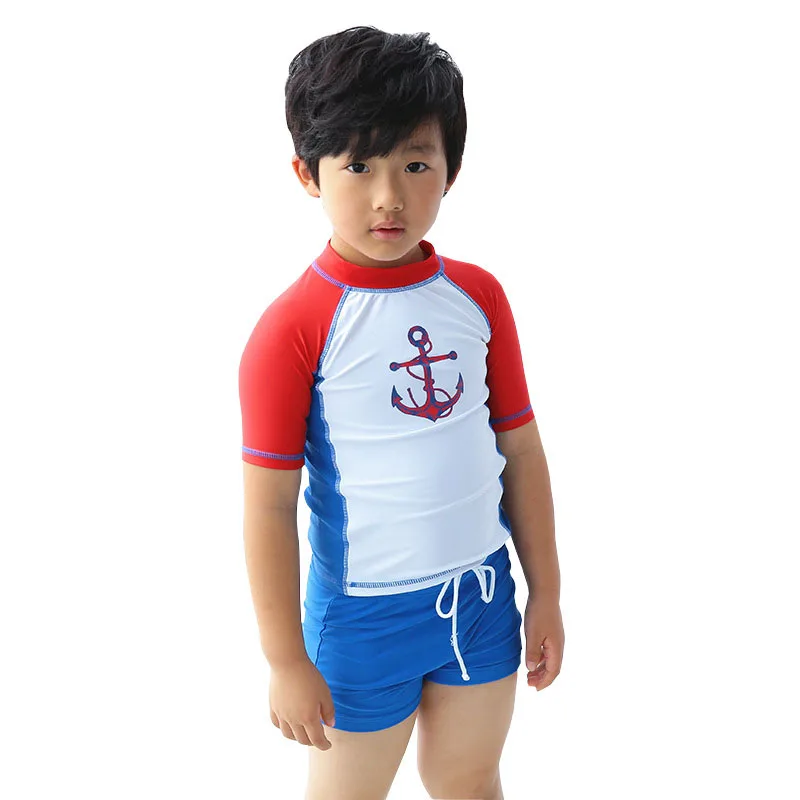 

GI FOREVER Children Two Pieces Suit With Cap Boy Short Sleeve Swimwear 2019 Contrast Color Swimsuit Bathing Suit Maillot De Bai