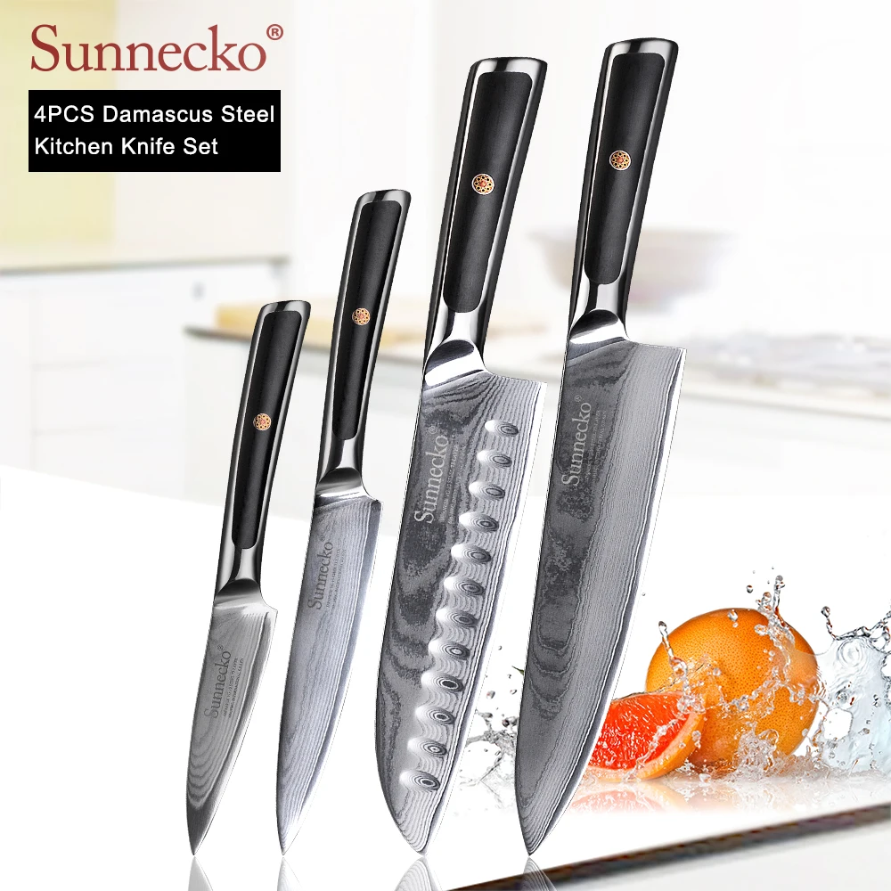 SUNNECKO дамасский нож шеф-повара для очистки хлеба Santoku нож для стейка японский VG10 Сталь G10 ручка для резки мяса набор кухонных ножей