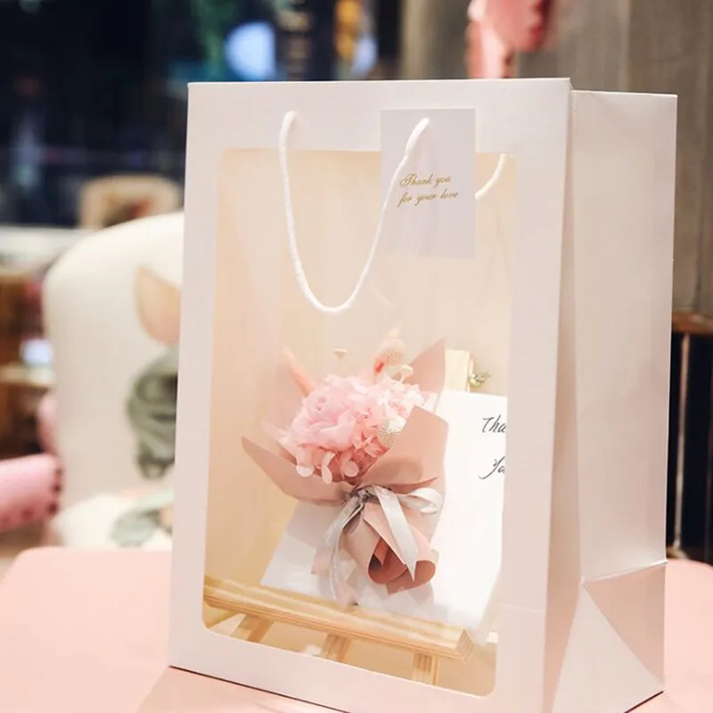 

New fashion 10pcs 25x15x35cm/20x15x30cm flower bag Ins transparent hand-held window bag creative Christmas gift bag with flowers