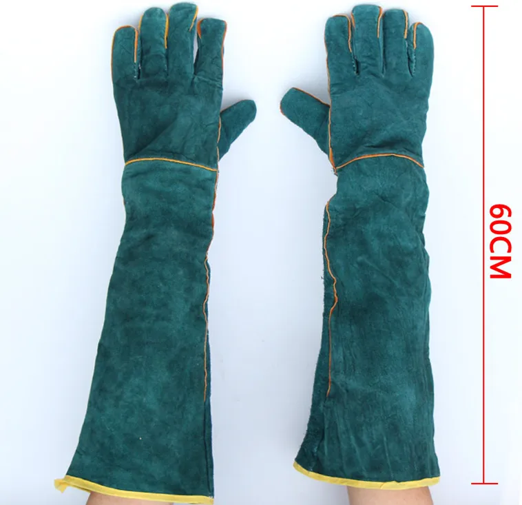 Free shipping hot selling 60cm super length cow split genuine leather welding working safety gloves high temperature insulated 