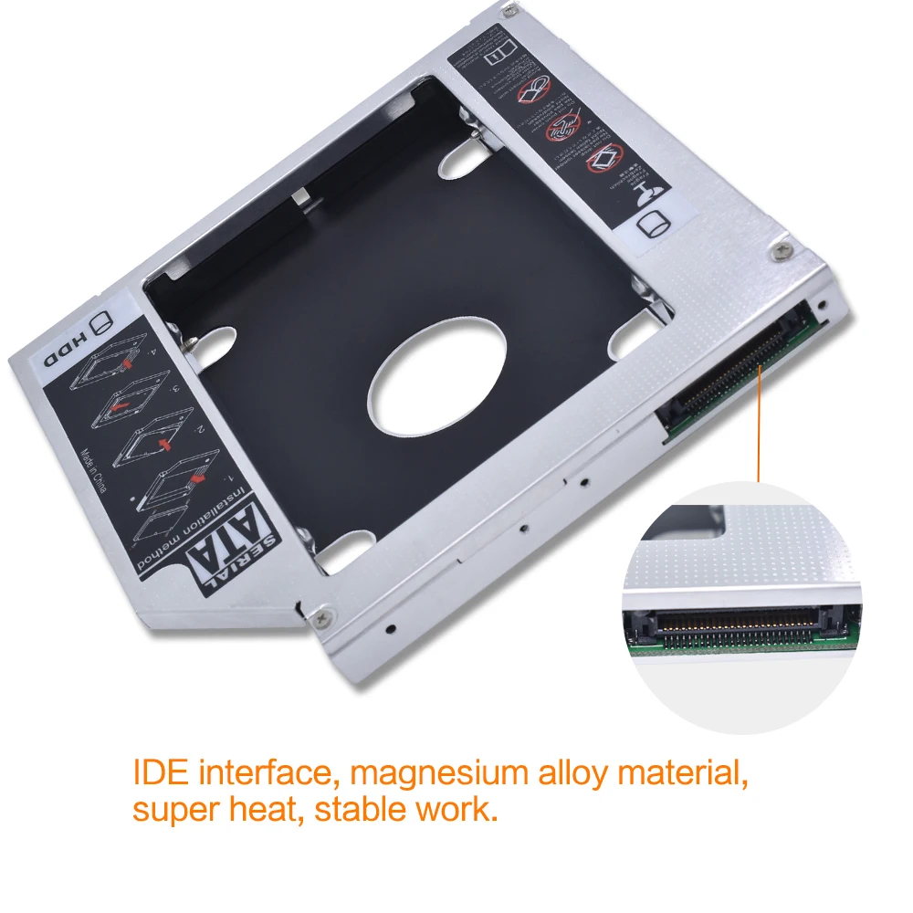  For Notebook ODD DVD-ROM Optibay Aluminum 2nd HDD Caddy 12.7mm IDE to SATA With front Pannel 2.5 In