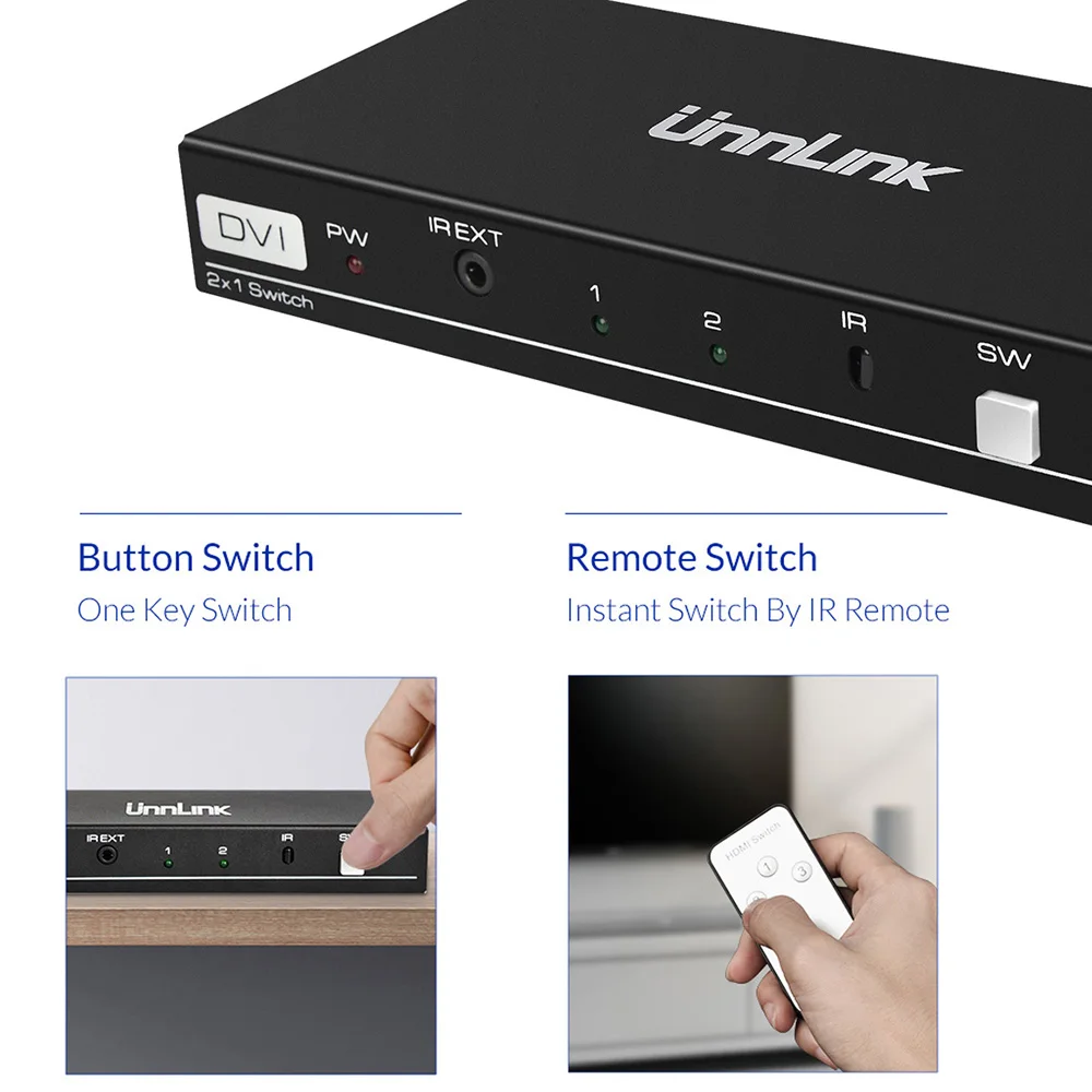 Unnlink переключатель DVI 2X1 2 порта в 1 выход UHD 4K FHD 1080P с ИК пультом дистанционного