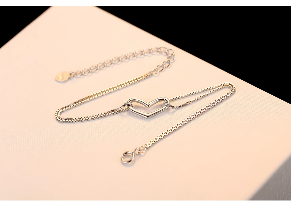 Czcity бренд стерлингового серебра Для женщин сердце Любовь Шарм браслет простой Стиль девушке подарок ювелирные изделия Нежный браслет-цепочка для Для женщин