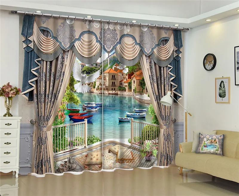 

3D Windows Curtains european style Luxury Blackout Living Room office bedroom Cortina Drapes Rideaux Customized size pillowcase