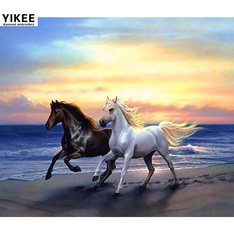 Картина из страз YIKEE бриллиантовые вышитые лошади 5d diy животное стразы картина с