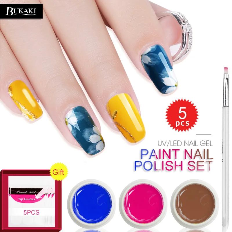 BUKAKI 9pcs/lot Drawing Nail Polish Nail Art Set UV Gel