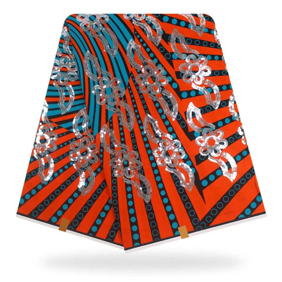 

Latest African Fabrics 100% Cotton Batiki Wax Prints Kitenge/Pagnes/Kikwembe Embroidered Sequins YBGLP-40