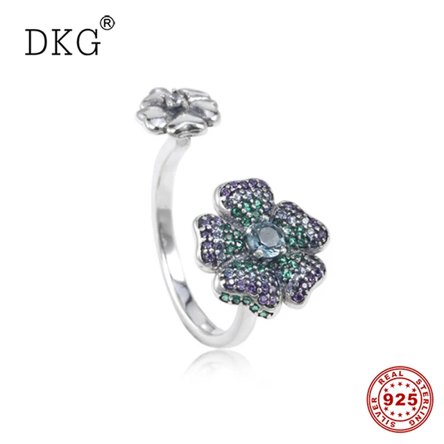 

100% Real 925 Sterling Silver Original Glorius Blooms Pan Ring with Clear CZ Fit Women Bead DIY Jewelry