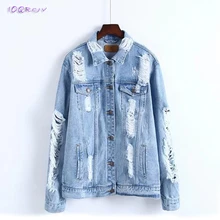 Новинка весна осень джинсовая куртка для женщин Повседневная модная вышивка пальто женская элегантная женская куртка пальто Топы IOQRCJV T193