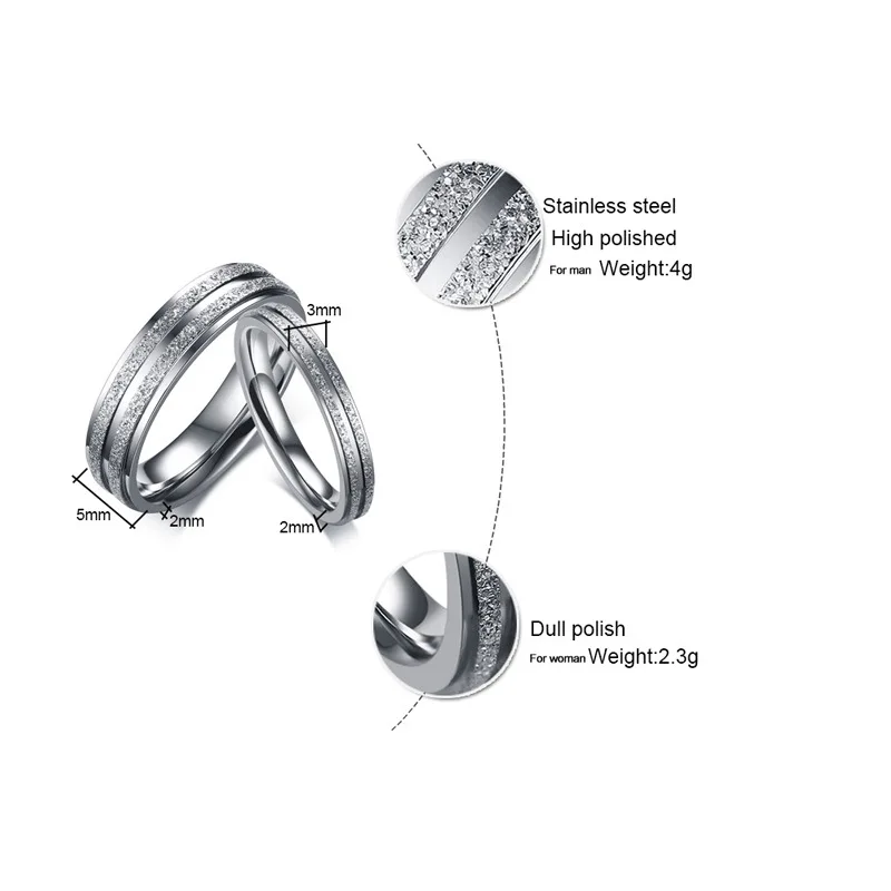 Серебряное кольцо для пары из нержавеющей стали для женщин/мужчин, двухрядные матовые кольца, ювелирные изделия из титановой стали