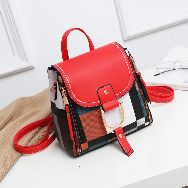 Anslot Повседневный клетчатый рюкзак для девочек-подростков, качественная сумка из искусственной кожи, женская маленькая сумка на плечо, женская школьная сумка HPS619 - Цвет: Red