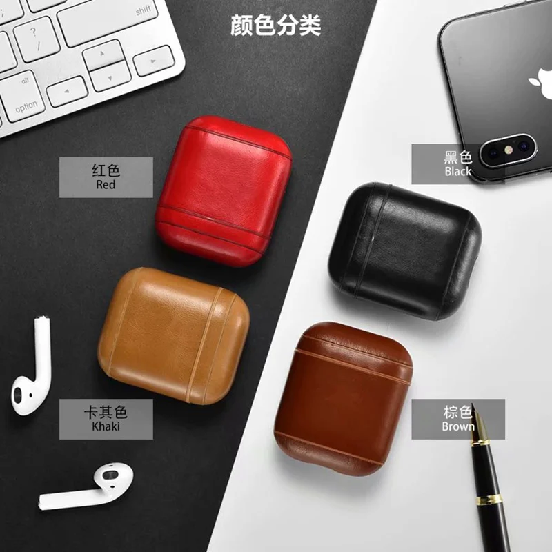 

Genuine Leather Case for Apple Airpods Bluetooth Wireless Earphone Case For AirPods Protective Cover Earphone Accessories