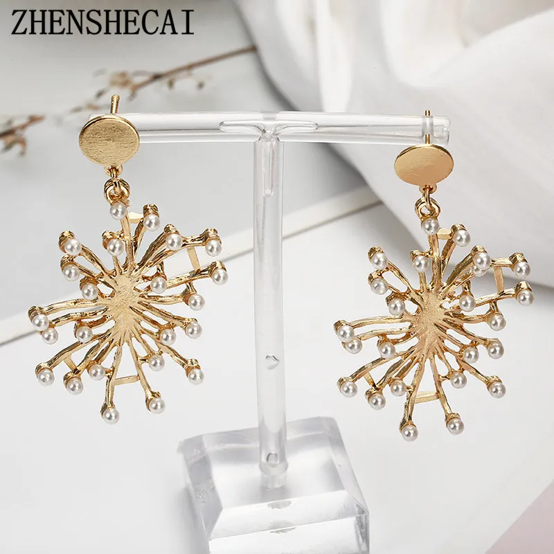 Gold color pearl earring Branch design elegant personality long drop earring for women wedding party jewelry wholesale