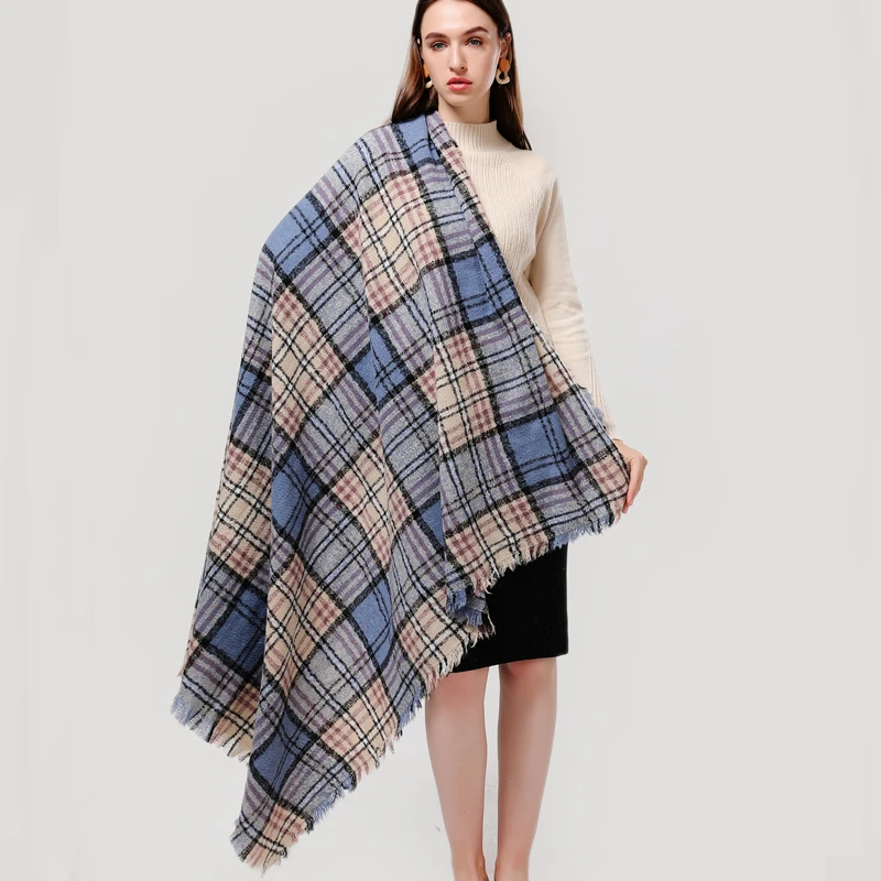 

2020 striped women scarf winter cashmere scarves square shawls for lady wraps knit blanket foulard bandana neck warm scarfs