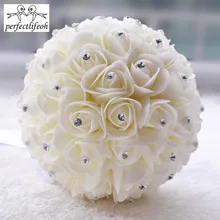 Perfectlifeoh белый свадебный цветок цвета слоновой кости Свадебный букет Брошь с искусственным цветком букет кристалл свадебные букеты