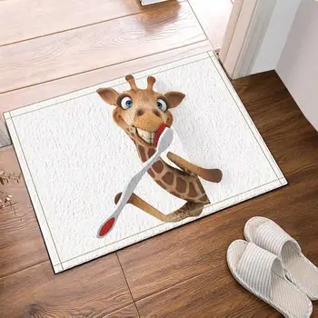 

3D Digital Printing Giraffe Brushing Teeth Kids Bath Rugs, Non-Slip Doormat Floor Entryways Indoor Front Door Mat, Kids Bath Mat