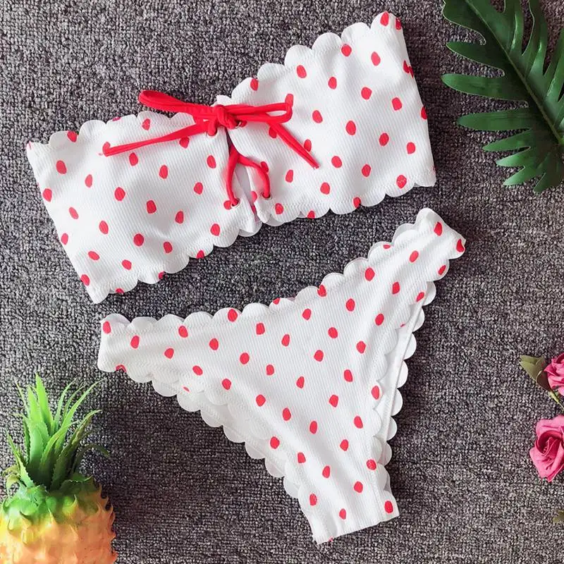 

Women's Tube Top Bikini Dot Punch Print Split Swimsuit Multicolor Optional Swimsuit 2019 Summer New Swimwear