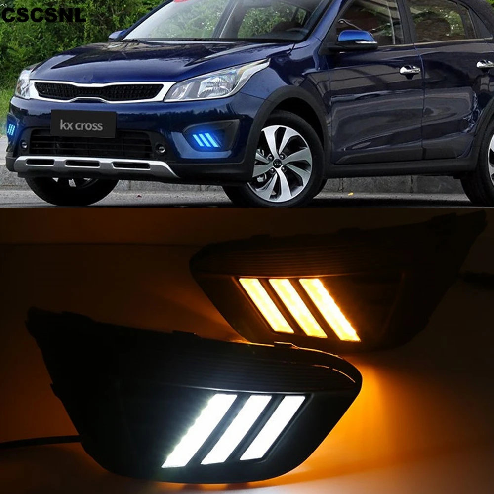 

CSCSNL 1Pair Super Bright LED DRL With Turn Signal For Russia KIA RIO X-Line 2018 Highlight Auto Driving Daytime Running Lights