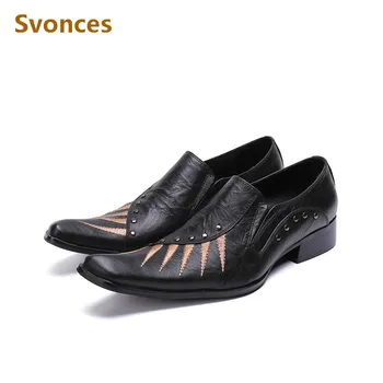 

Casual Party Fashion Genuine Leather Men Shoes Embroidery Stripped Studs Designer Flats Brand Dressing Dinner Loafers Shoes Man