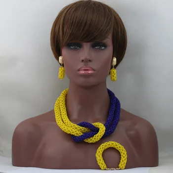 

Exclusive Royal Blue African Wedding Bride Beads Jewelry Set Yellos Nigerian Women Anniversary Party Jewelry Set Free Ship QW176