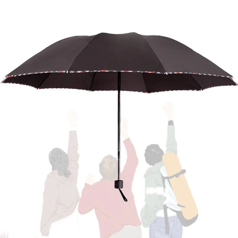 125 см диаметр большой мужской складной зонт от дождя женский водонепроницаемый мужской зонт подарки большие зонты для трех человек бесплатно - Цвет: Black