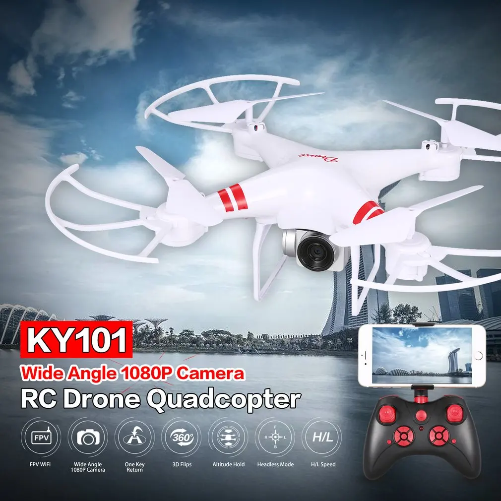 

KY101 WiFi FPV Wide Angle 1080P Camera Selfie RC Drone Altitude Hold Headless Mode 3D Flips One Key Return Quadcopter HOT!