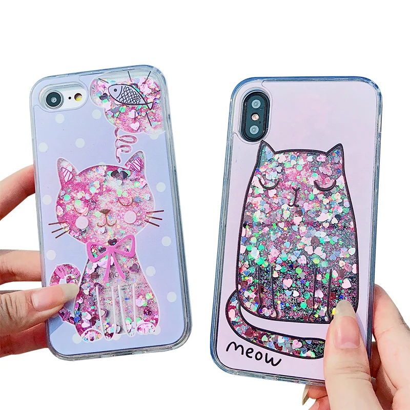 3D Cartoon Cat Fish Flower Perfume Bottle Quicksand Dynamic Liquid Glitter Case For iPhone 6 s Case For iPhone X 6 7 8 Plus Case (16)