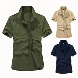 2018 куртка-бомбер мужская Экспресс Amazon с несколькими карманами Военная рубашка с короткими рукавами Большой размер Чистый хлопок плечо