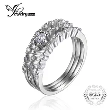 Jewelrypalace mujeres cubic zirconia 3 unids apilable band aniversario de boda anillo de compromiso nupcial establece la plata esterlina 925