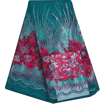 

2018 Embroidery Mesh Tulle Lace Fabric 5 Yards Flower Pattern African Lace Fabrics Wholesale For Wedding Party Dress 857