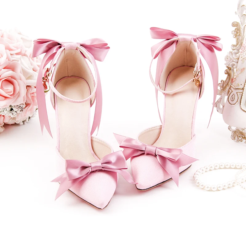 Ladies Sandals Riband Bow Beautiful Style Sweety Princess 10cm High Heels Thin Buckle Anklet Graceful Girls Party Women Shoes