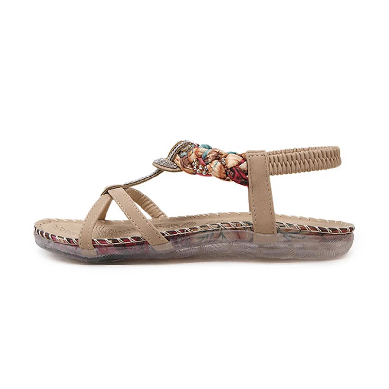 BEYARNE حجر الراين صنادل سيدات الصيف امرأة أحذية البوهيمي المرأة الصنادل أزياء الوجه يتخبط النساء صندل كاجوال حذاء مسطح