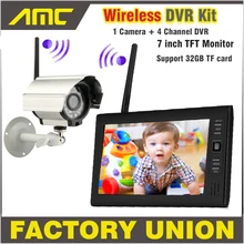 NEW 7 Inch Monitor Wireless CCTV Kit 2.4GHz 4CH Channel CCTV DVR 1PCS Wireless Cameras Audio Night Vision Home Security System